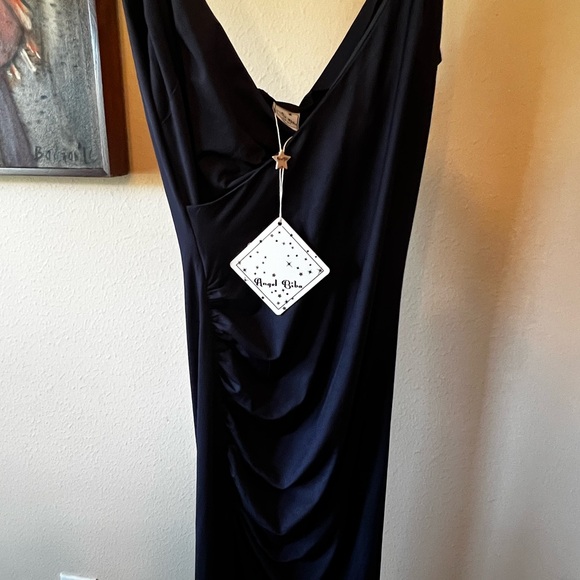 Navy Blue Angel Biba Formal Dress With Ruching And Asymmetric Front Slit Small - Picture 5 of 5